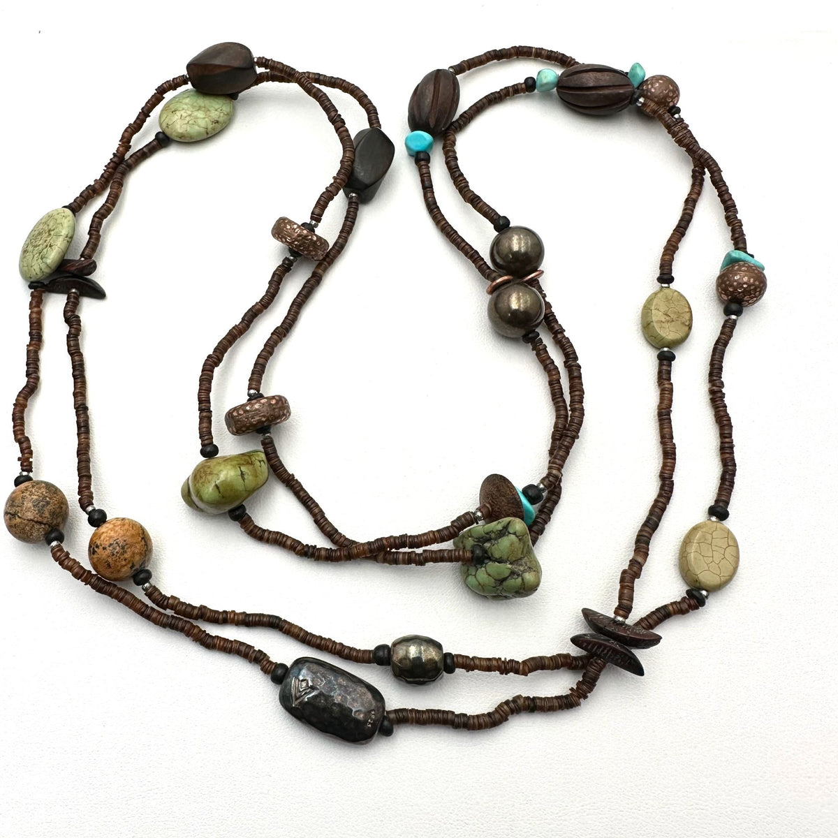 Vintage Silpada 60" Sterling Silver Turquoise & Heishi Bead Necklace JB26