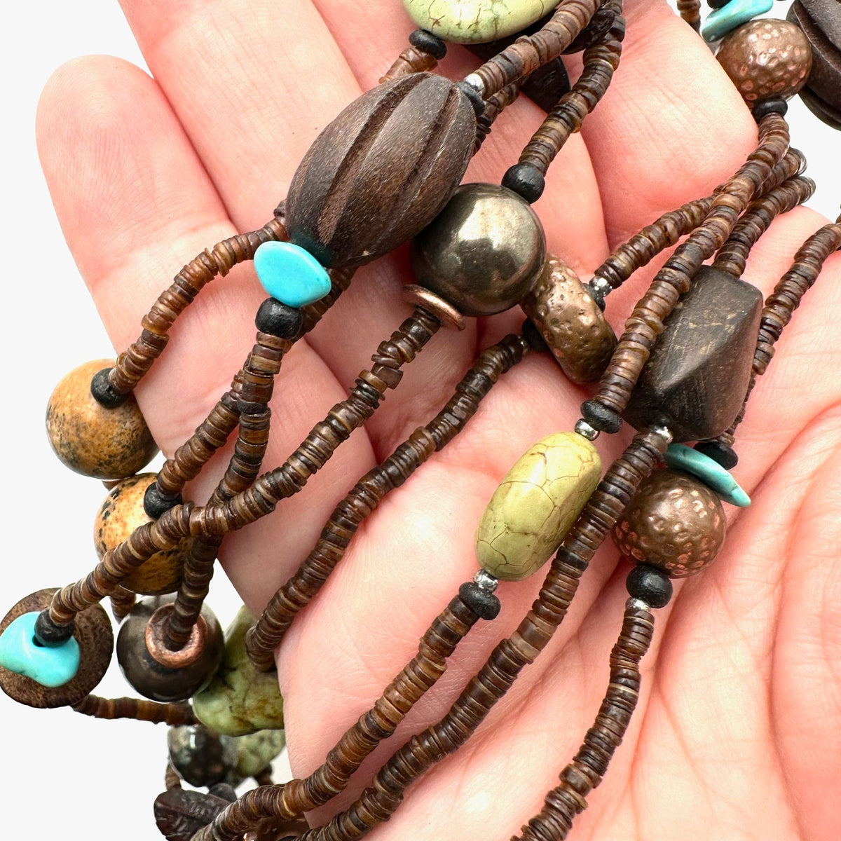 Vintage Silpada 60" Sterling Silver Turquoise & Heishi Bead Necklace JB26