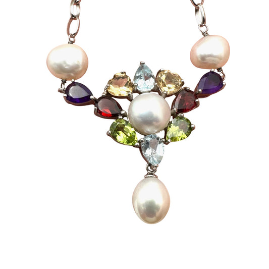 Ross Simons Multi Gemstone Freshwater Pearl Sterling Silver Necklace 18 Inch