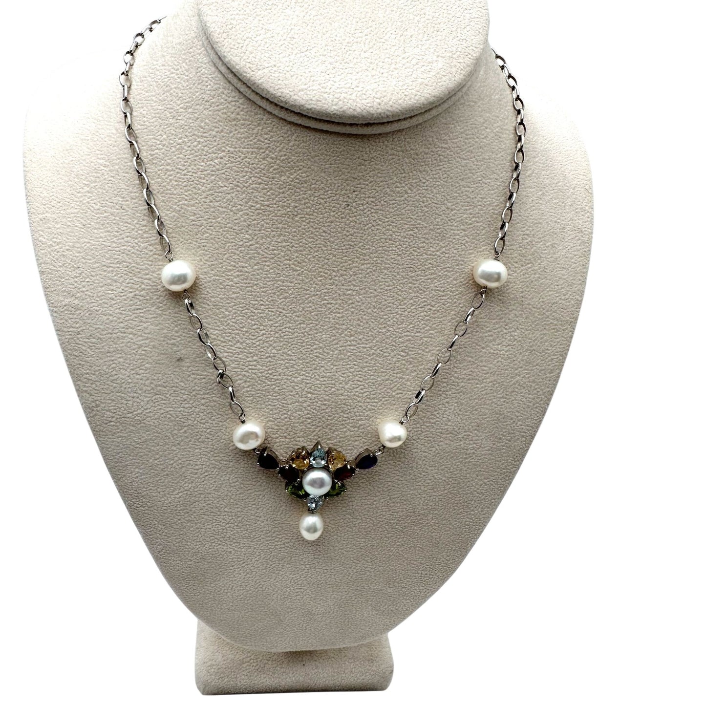Ross Simons Multi Gemstone Freshwater Pearl Sterling Silver Necklace 18 Inch