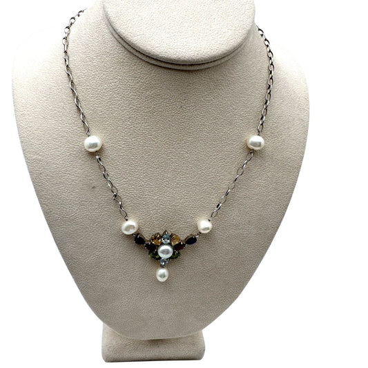 Ross Simons Multi Gemstone Freshwater Pearl Sterling Silver Necklace 18 Inch
