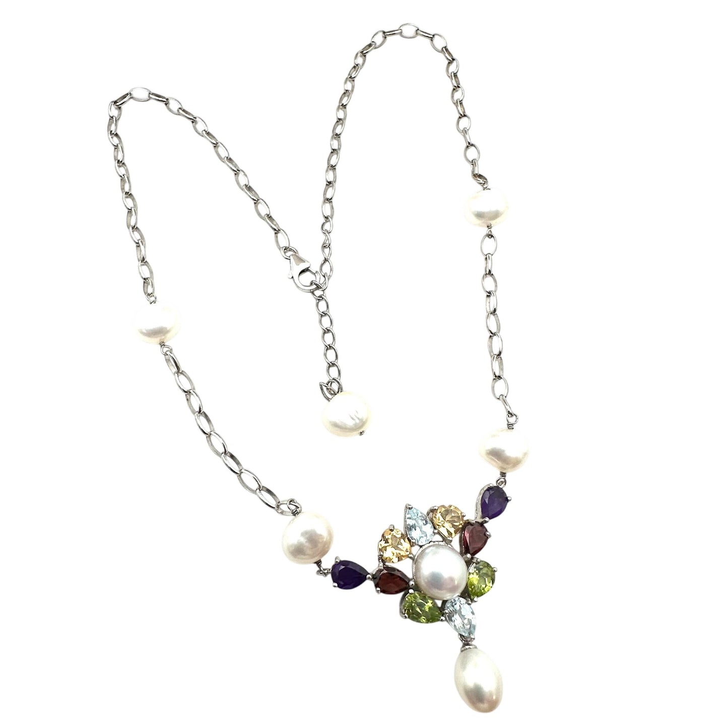 Ross Simons Multi Gemstone Freshwater Pearl Sterling Silver Necklace 18 Inch