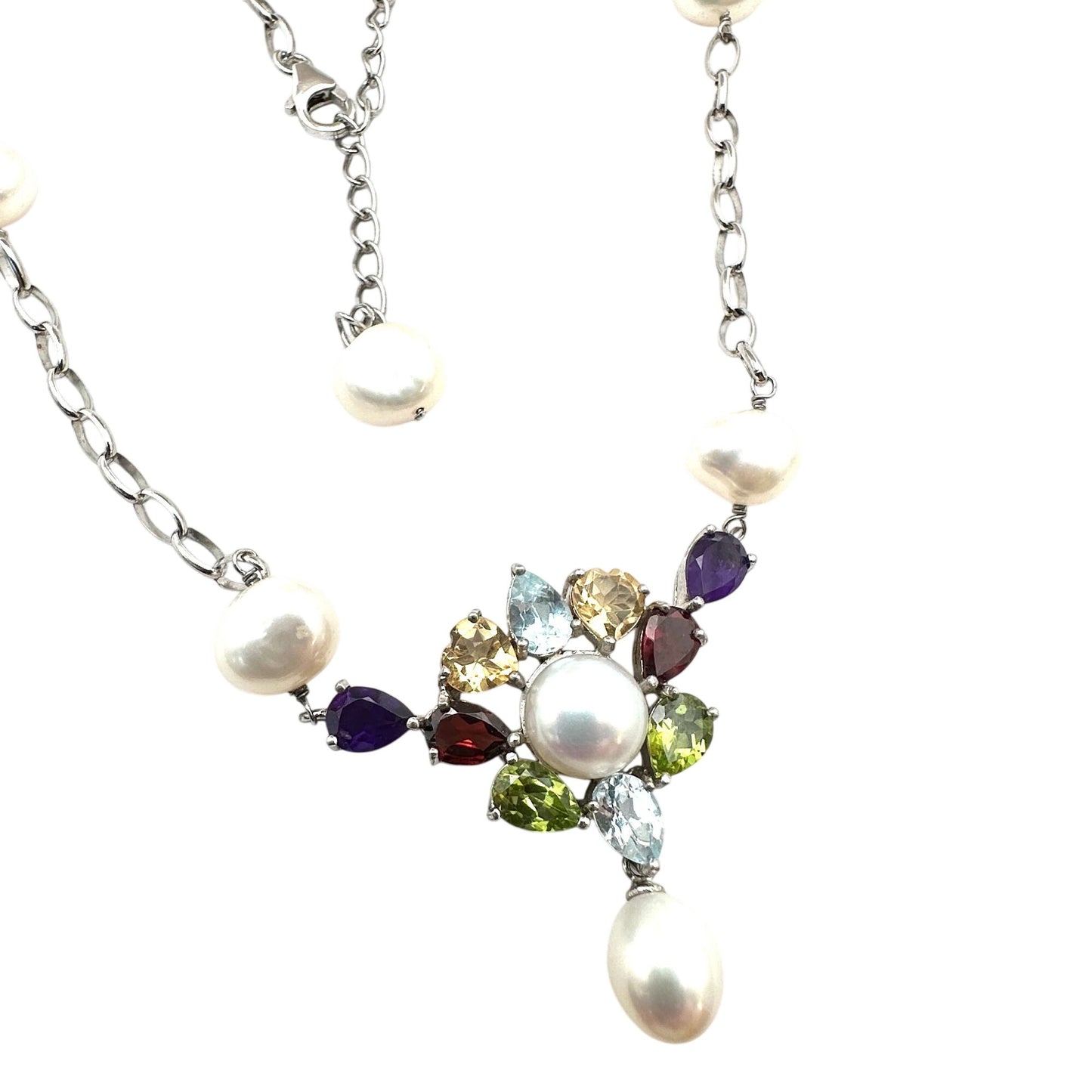 Ross Simons Multi Gemstone Freshwater Pearl Sterling Silver Necklace 18 Inch