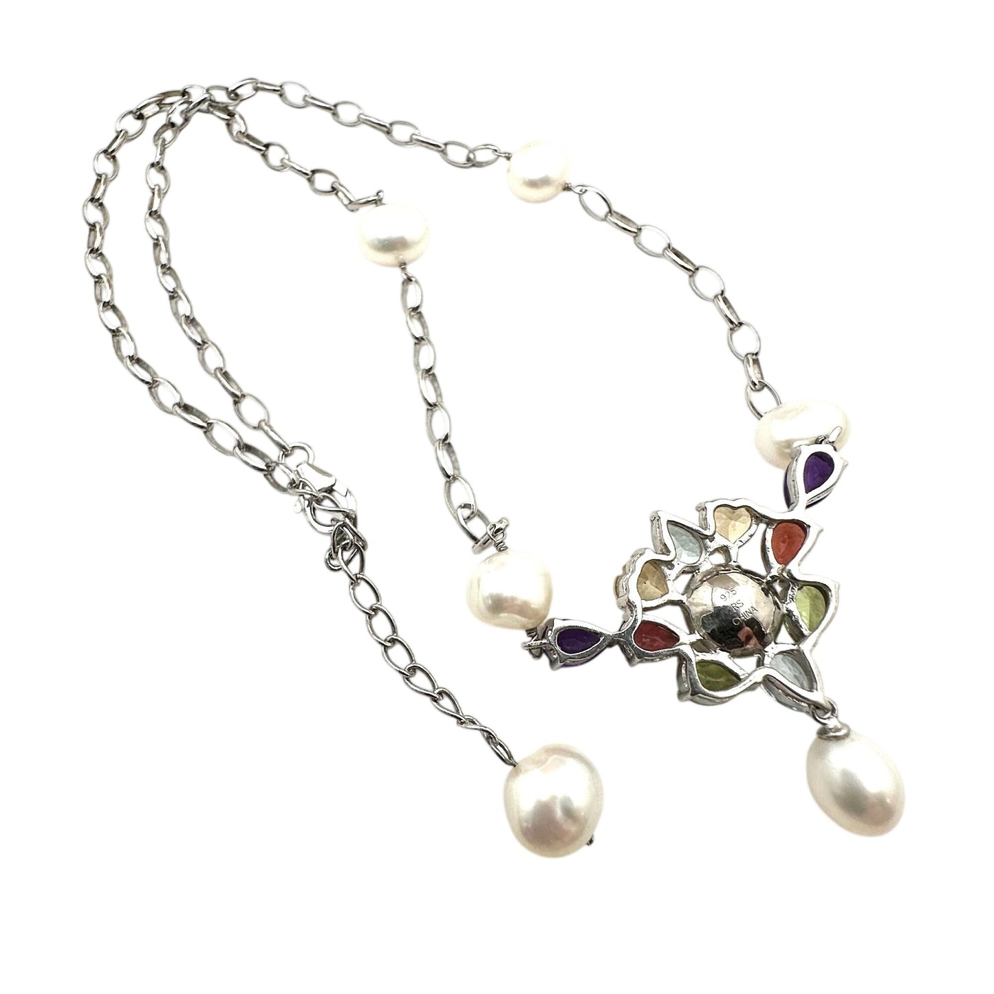 Ross Simons Multi Gemstone Freshwater Pearl Sterling Silver Necklace 18 Inch