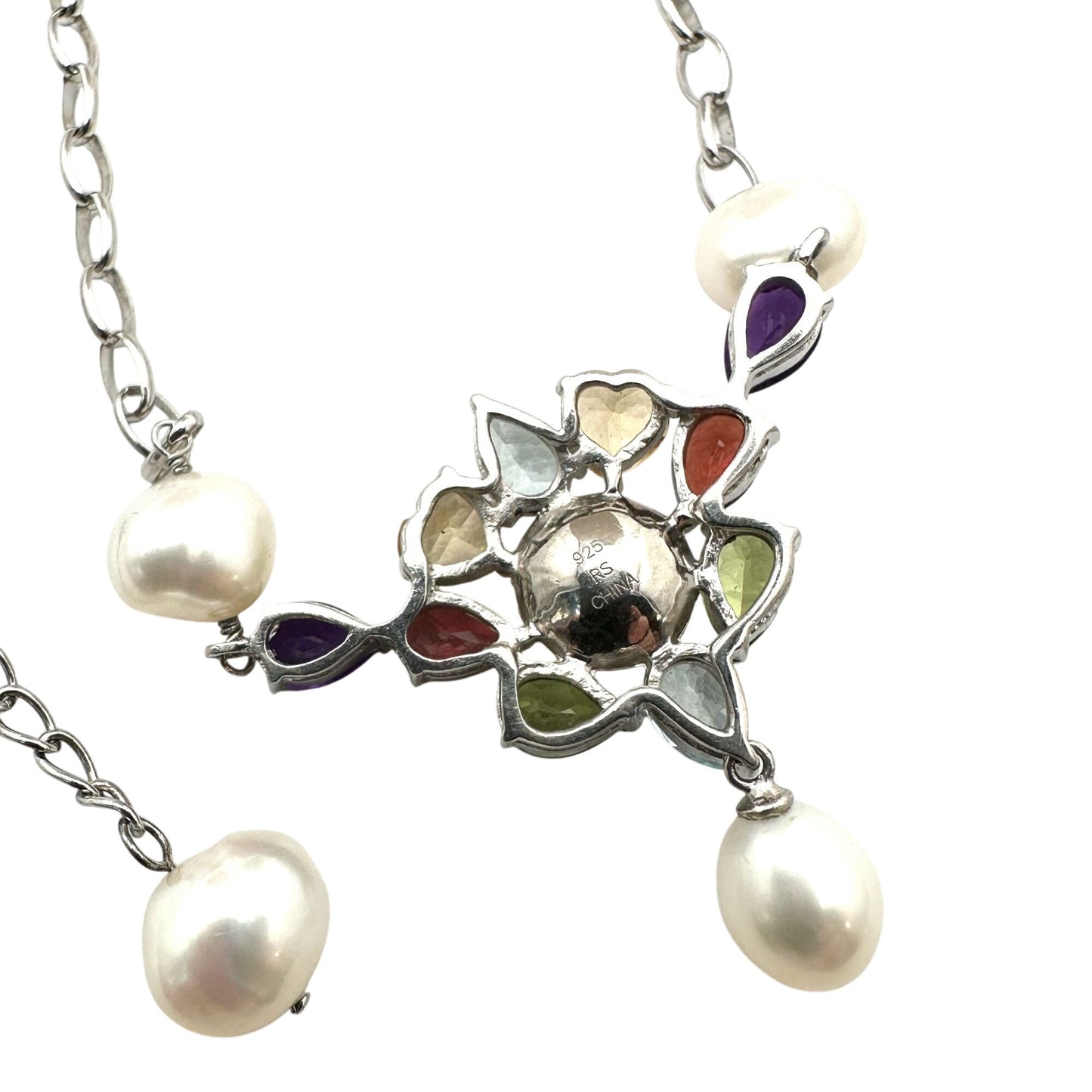 Ross Simons Multi Gemstone Freshwater Pearl Sterling Silver Necklace 18 Inch
