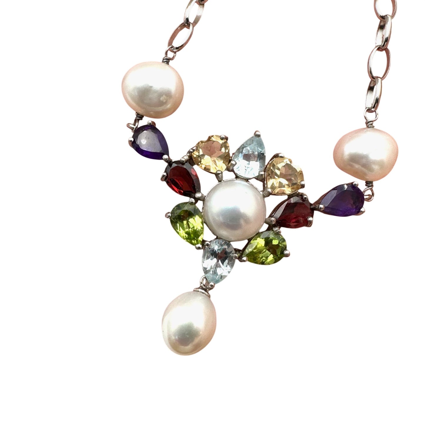 Ross Simons Multi Gemstone Freshwater Pearl Sterling Silver Necklace 18 Inch