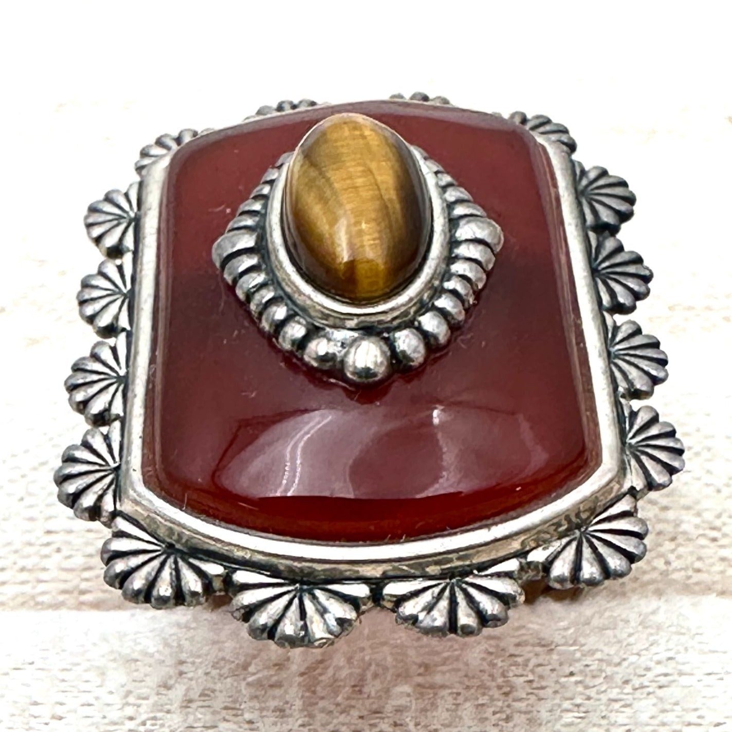 Carolyn Pollack Relios Red Carnelian Tigers Eye Sterling Silver Ring Size 6