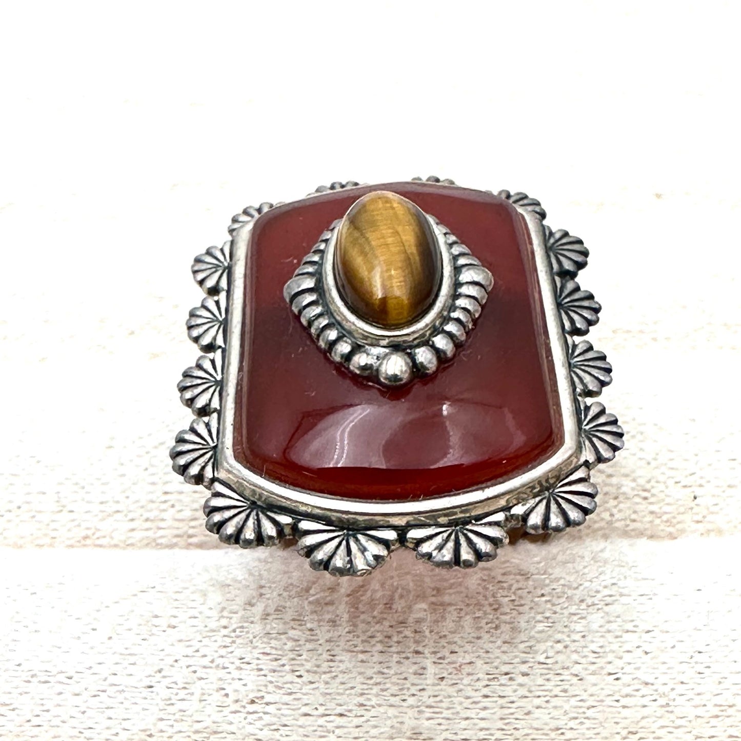Carolyn Pollack Relios Red Carnelian Tigers Eye Sterling Silver Ring Size 6