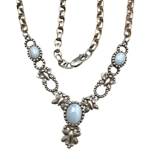 Vintage Carolyn Pollack Blue Lace Agate Sterling Silver Necklace 20 Inch