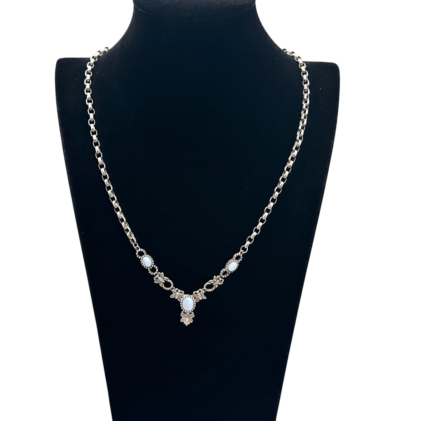Vintage Carolyn Pollack Blue Lace Agate Sterling Silver Necklace 20 Inch