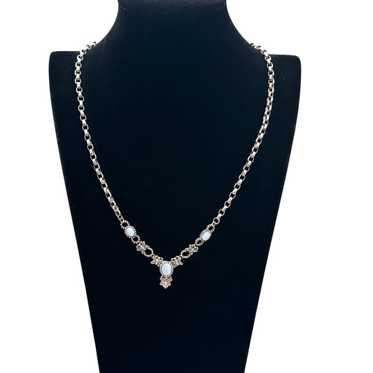 Vintage Carolyn Pollack Blue Lace Agate Sterling Silver Necklace 20 Inch