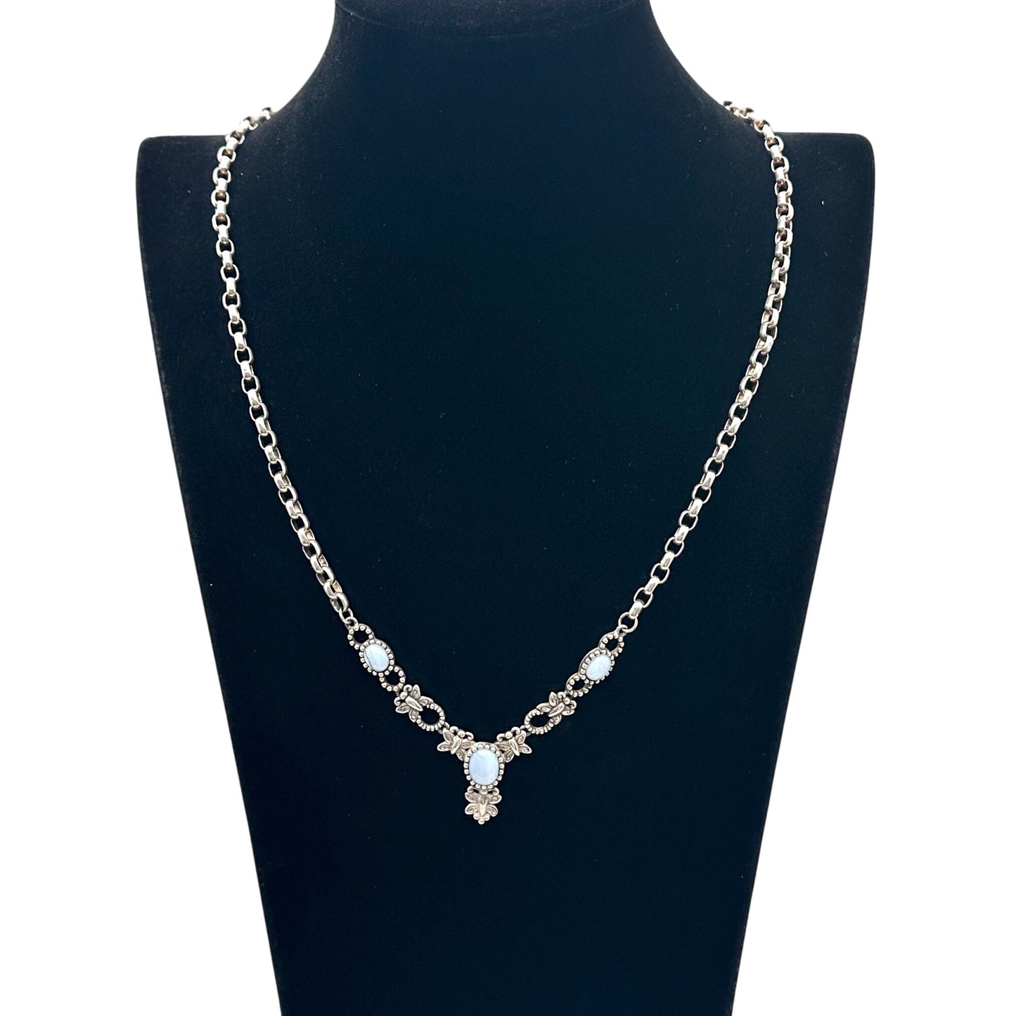 Vintage Carolyn Pollack Blue Lace Agate Sterling Silver Necklace 20 Inch