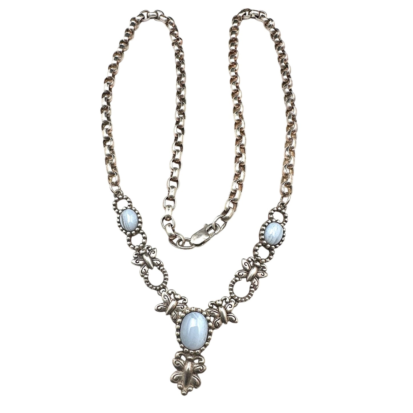 Vintage Carolyn Pollack Blue Lace Agate Sterling Silver Necklace 20 Inch