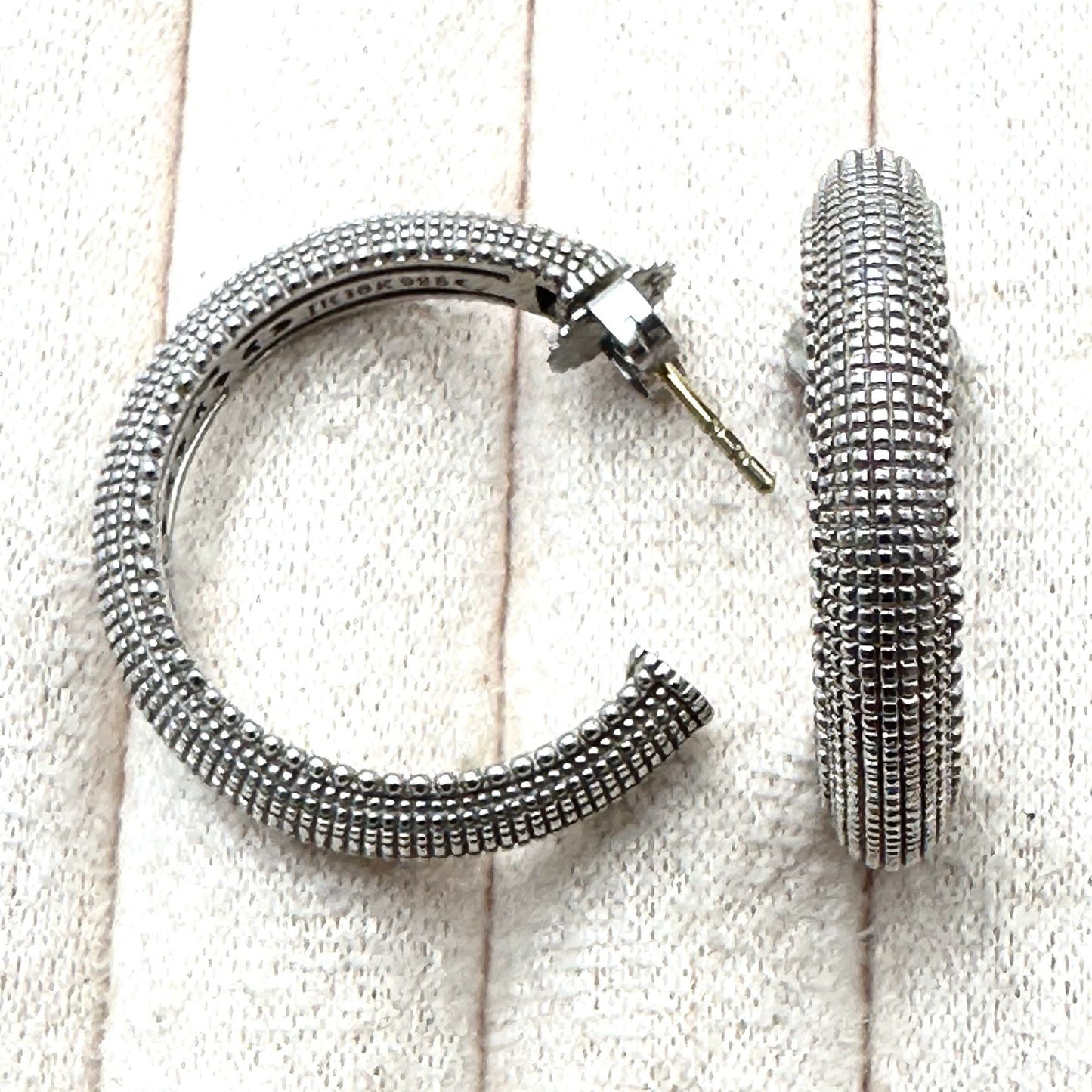 Judith Ripka Pierced 1 Inch Hoop Earrings 18K Gold Sterling Silver