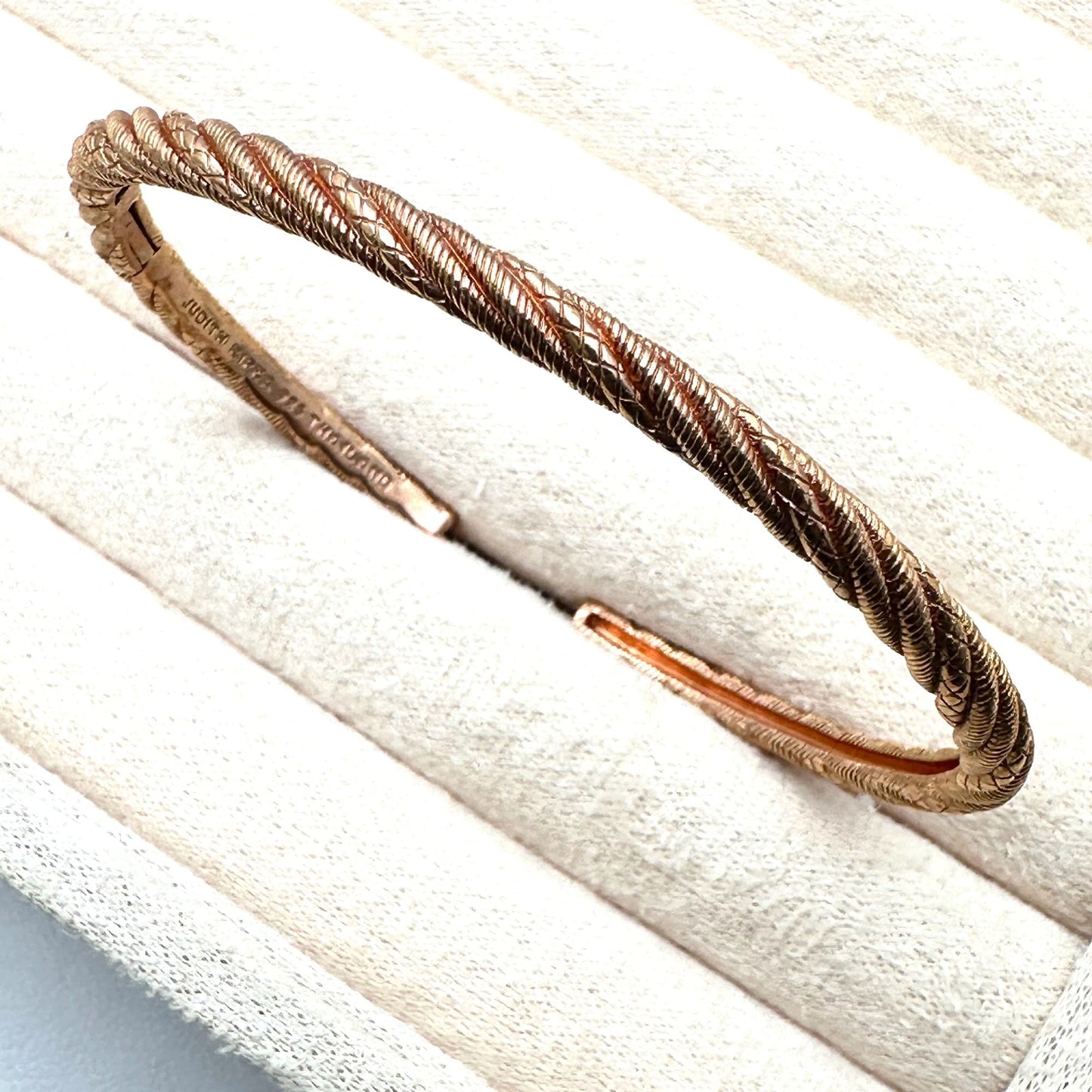 Judith Ripka Bracelet Rose Gold Plated Sterling Silver Hinged Cuff 7 Inch