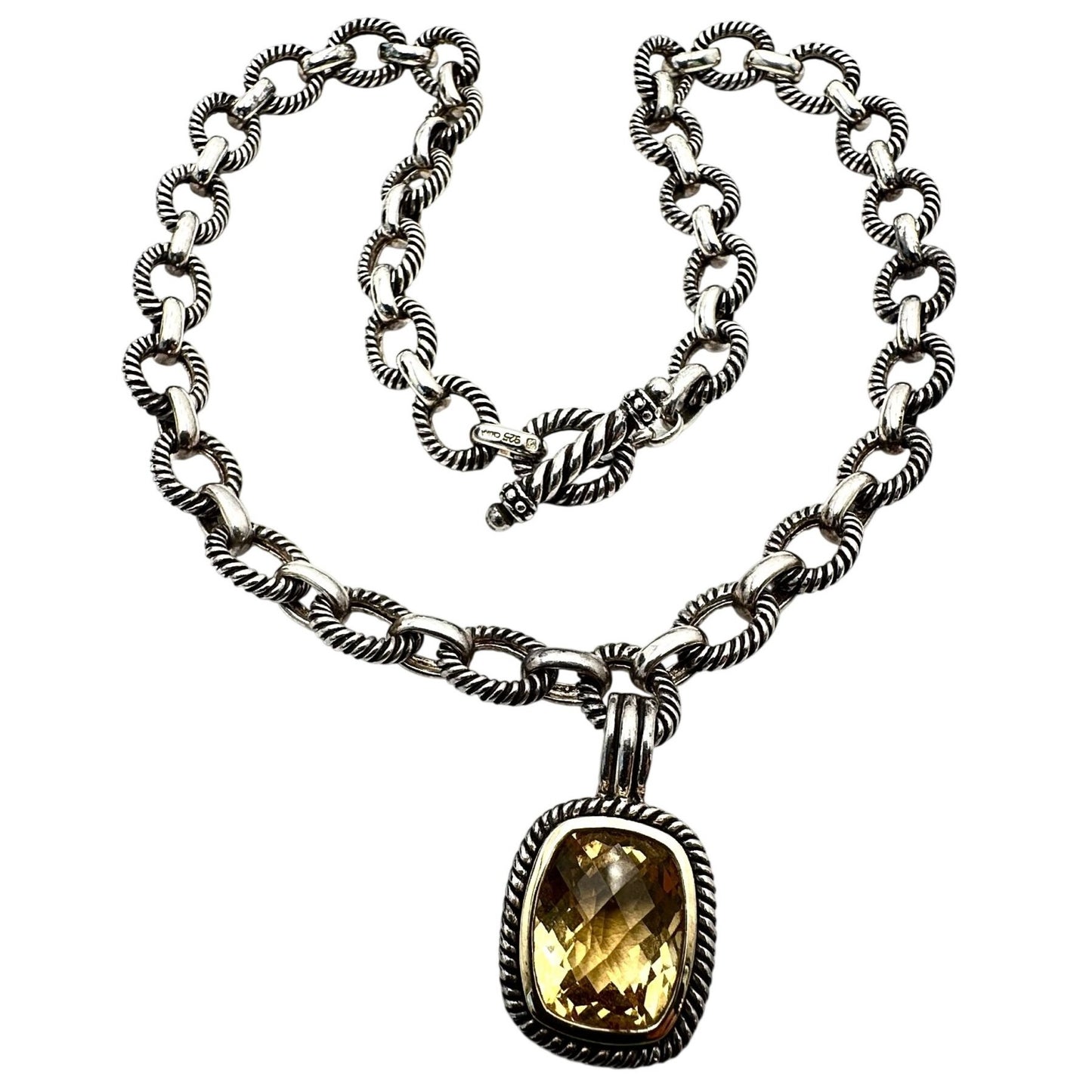 Topaz Sterling Silver Pendant Necklace 18 Inch Heavy Ribbed Chain 58 Grams