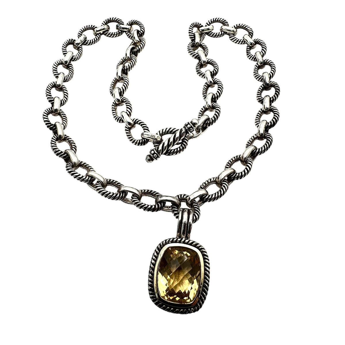 Topaz Sterling Silver Pendant Necklace 18 Inch Heavy Ribbed Chain 58 Grams