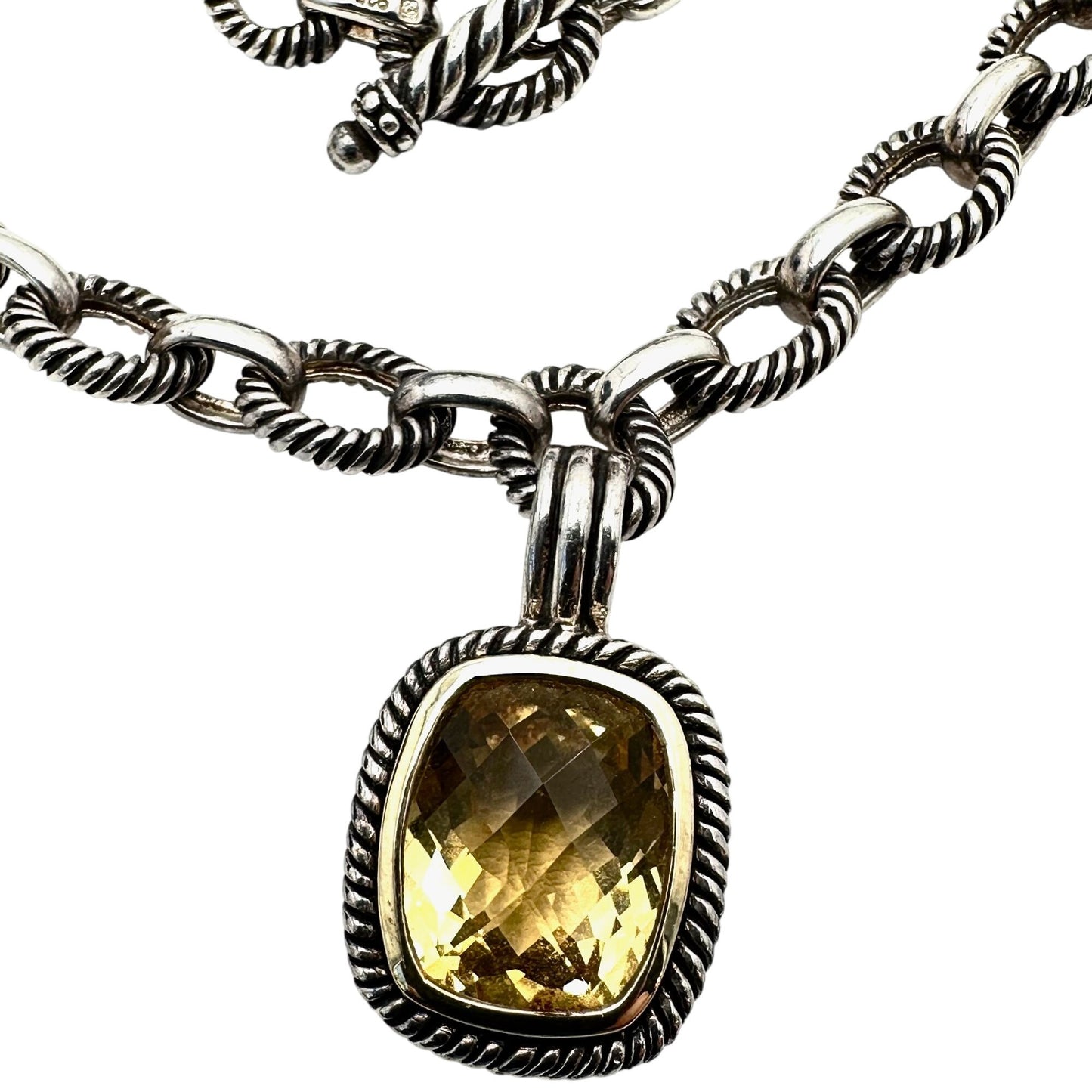 Topaz Sterling Silver Pendant Necklace 18 Inch Heavy Ribbed Chain 58 Grams