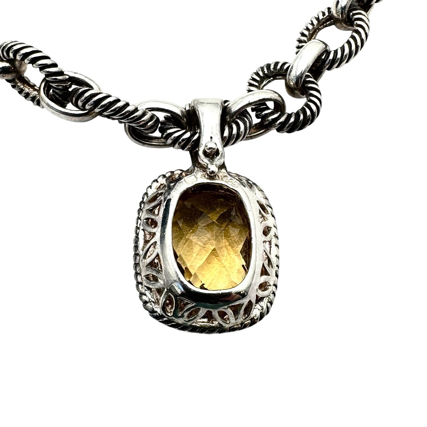 Topaz Sterling Silver Pendant Necklace 18 Inch Heavy Ribbed Chain 58 Grams