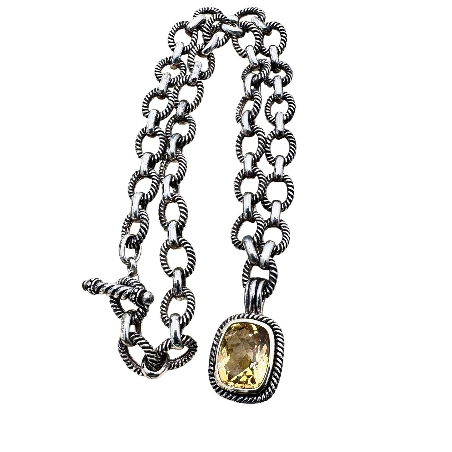 Topaz Sterling Silver Pendant Necklace 18 Inch Heavy Ribbed Chain 58 Grams