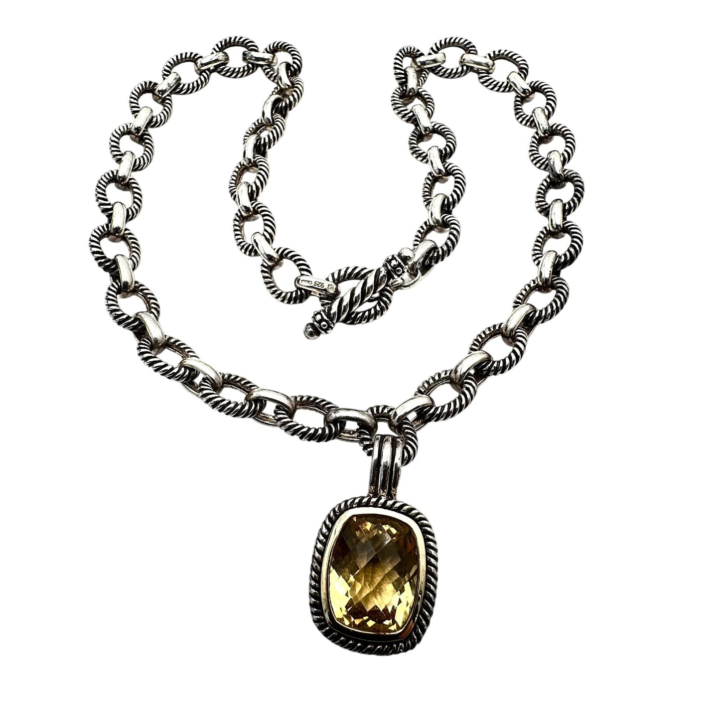 Topaz Sterling Silver Pendant Necklace 18 Inch Heavy Ribbed Chain 58 Grams