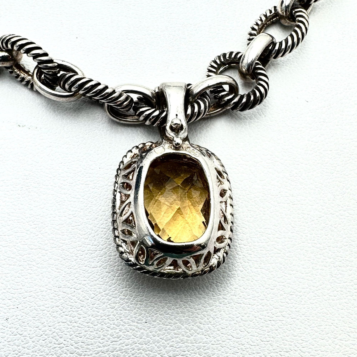 Topaz Sterling Silver Pendant Necklace 18 Inch Heavy Ribbed Chain 58 Grams