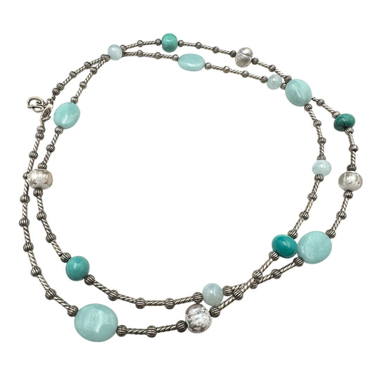 Carolyn Pollack Green Amazonite Aquamarine Sterling Silver Necklace 36 Inch