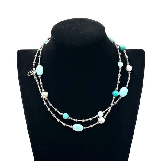 Carolyn Pollack Green Amazonite Aquamarine Sterling Silver Necklace 36 Inch