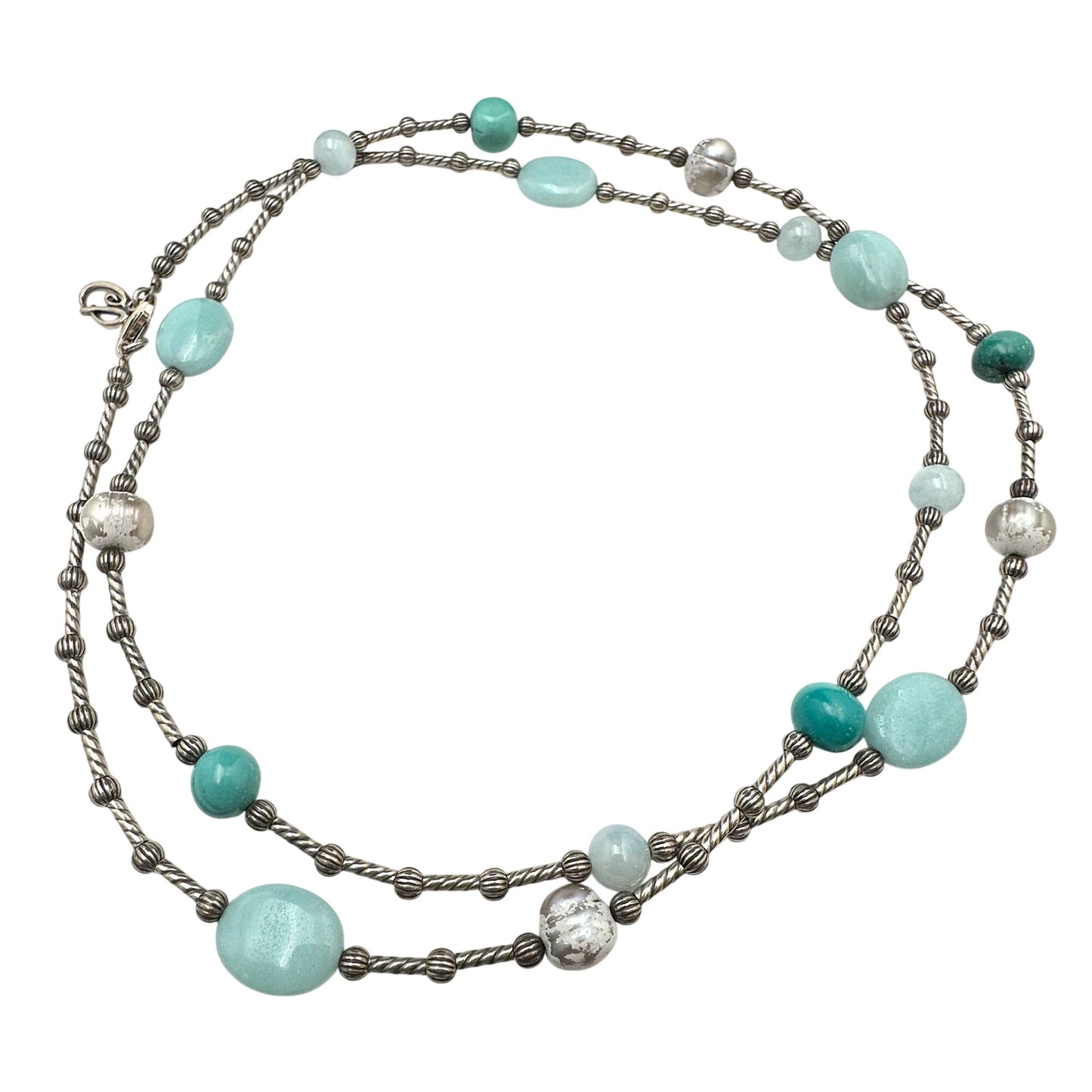 Carolyn Pollack Green Amazonite Aquamarine Sterling Silver Necklace 36 Inch