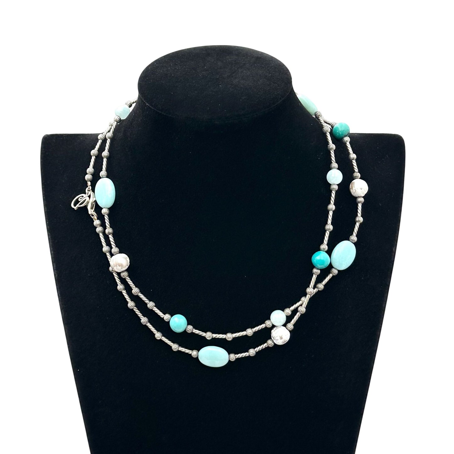 Carolyn Pollack Green Amazonite Aquamarine Sterling Silver Necklace 36 Inch