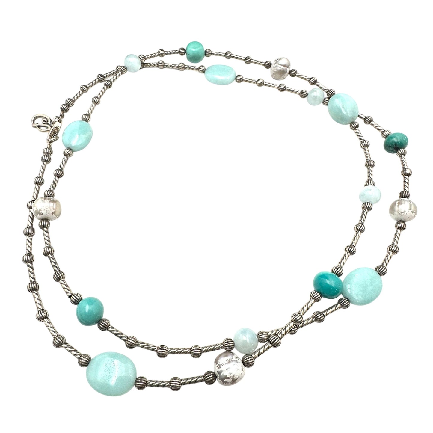 Carolyn Pollack Green Amazonite Aquamarine Sterling Silver Necklace 36 Inch
