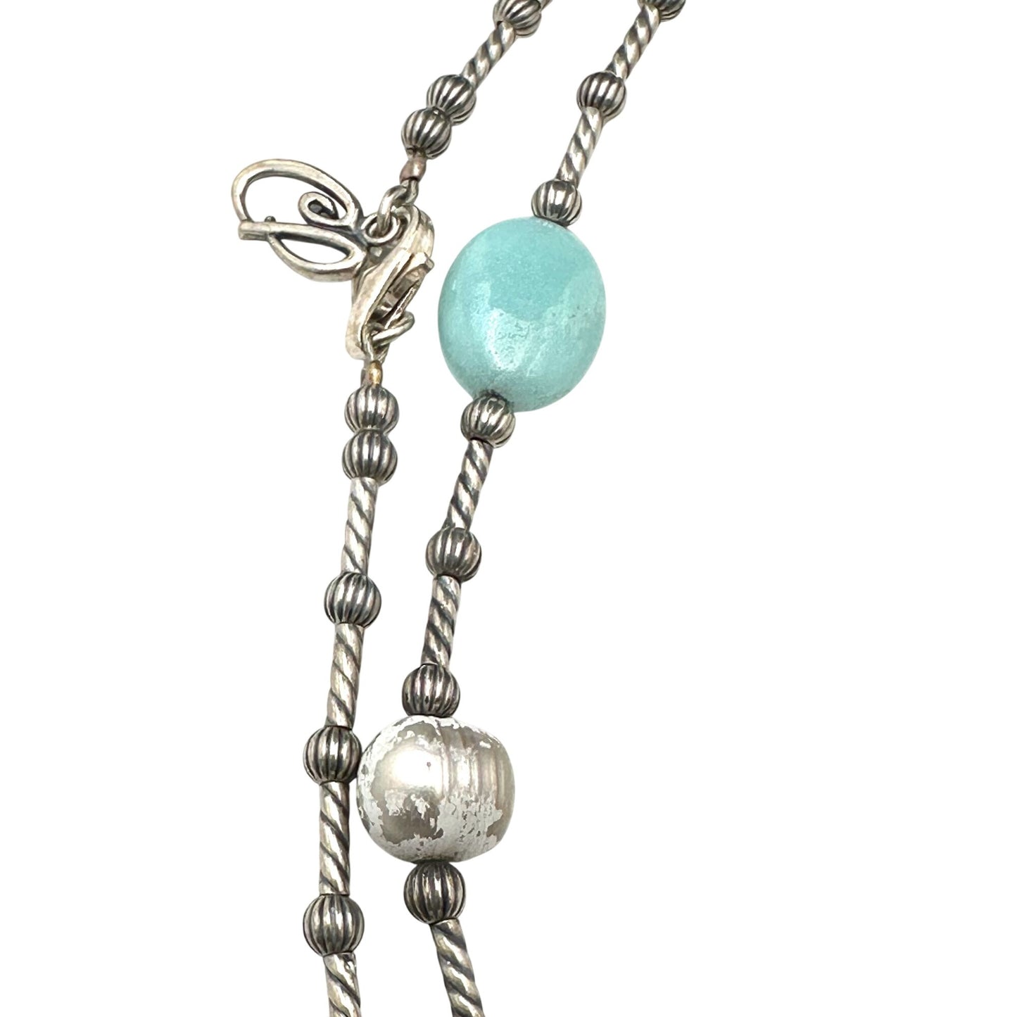 Carolyn Pollack Green Amazonite Aquamarine Sterling Silver Necklace 36 Inch
