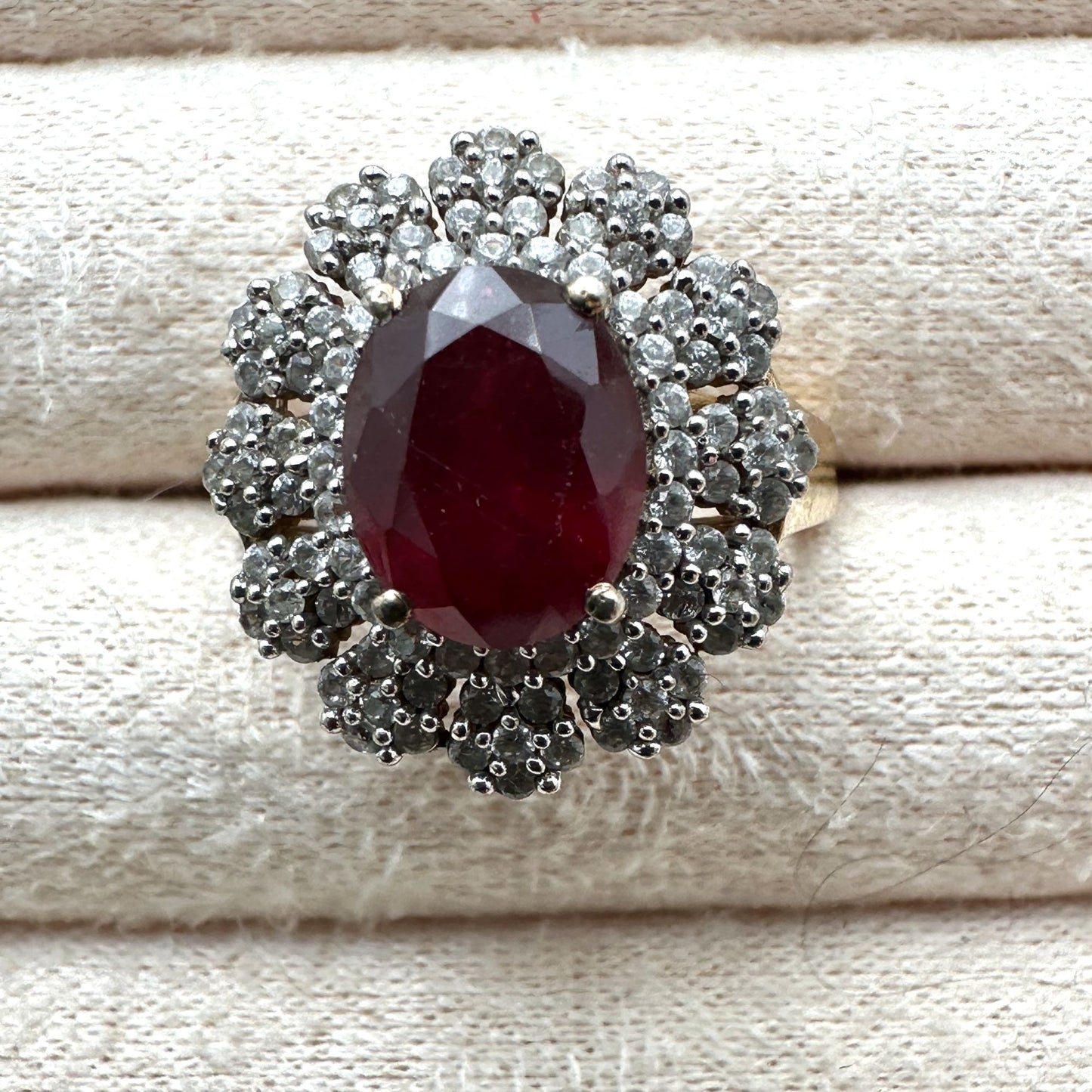 Chuck Clemency Ruby Diamond Cluster Ring Gold Plated Sterling Silver Size 8 Vintage