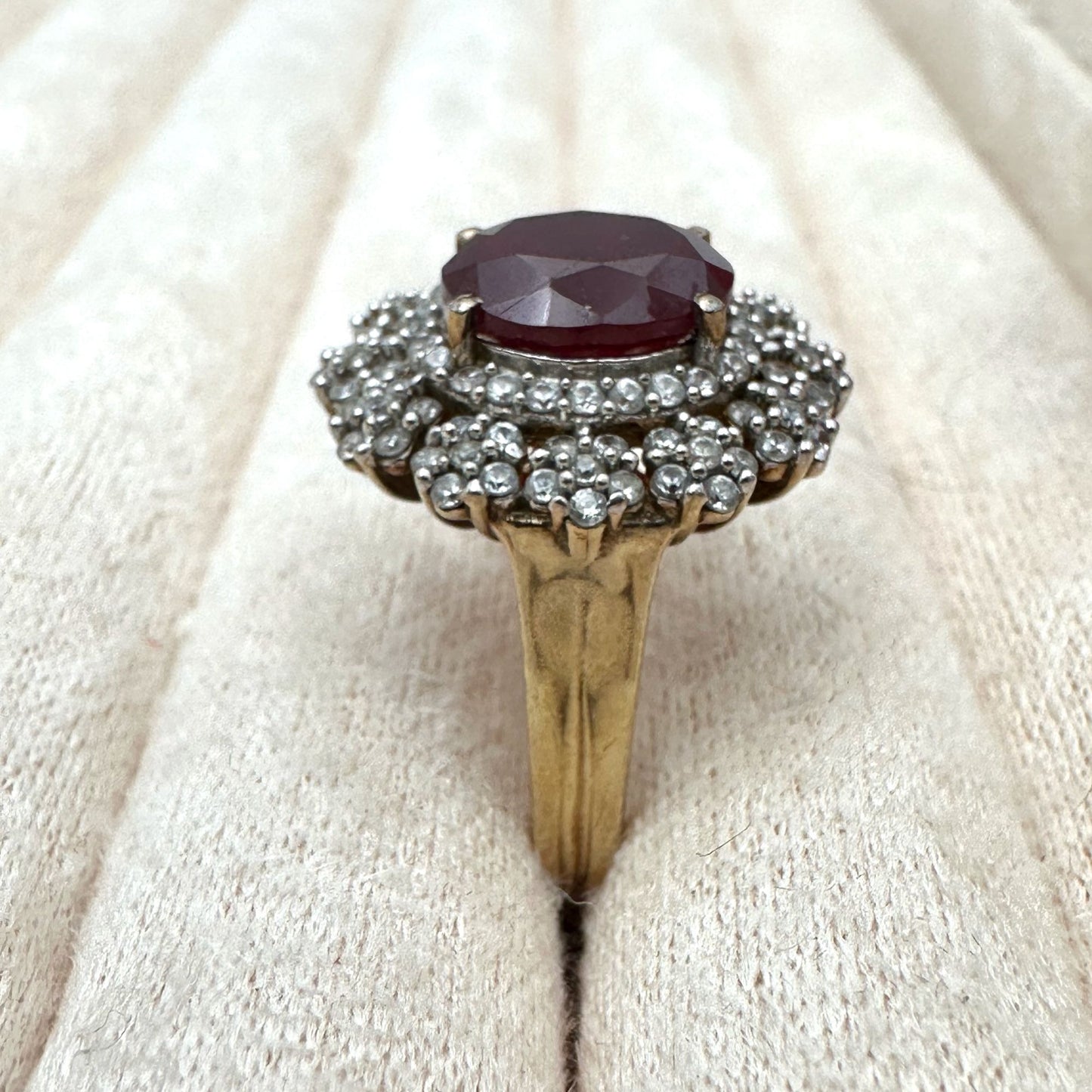 Chuck Clemency Ruby Diamond Cluster Ring Gold Plated Sterling Silver Size 8 Vintage