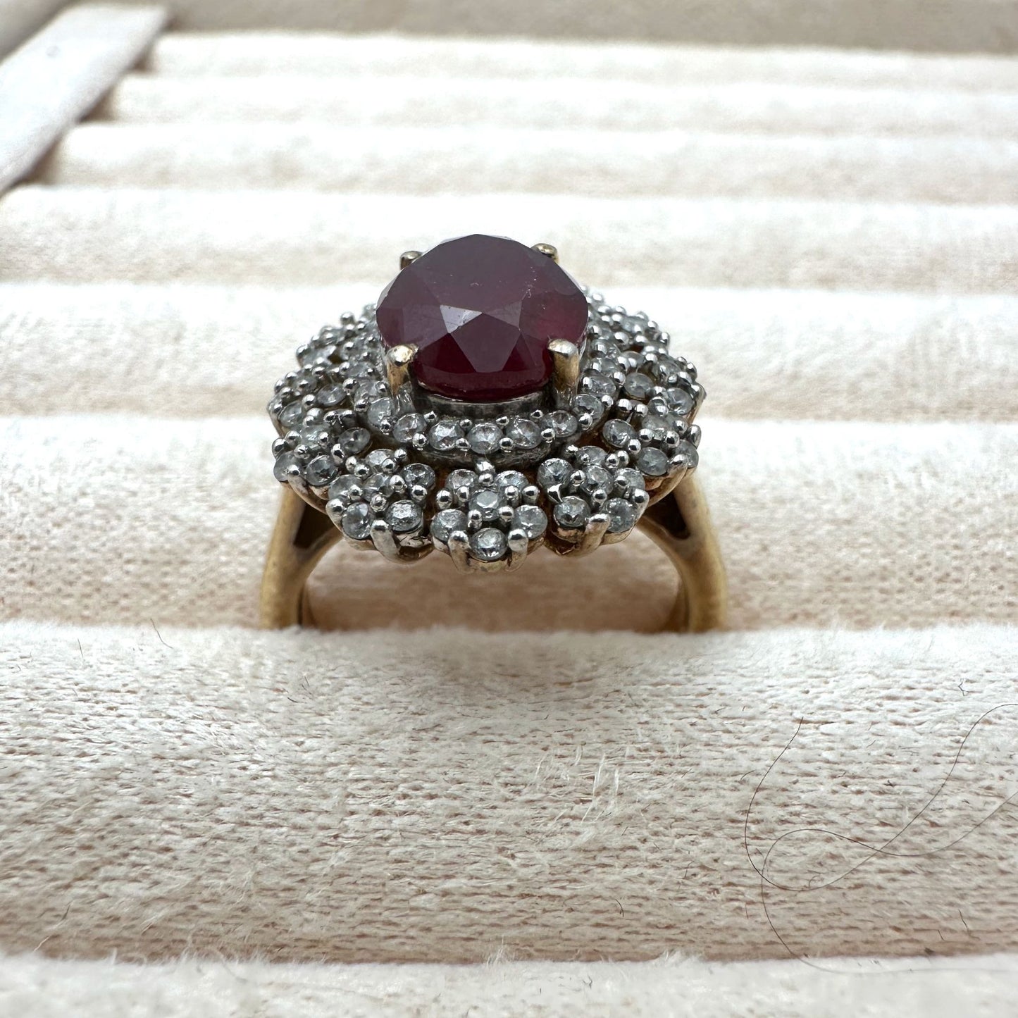 Chuck Clemency Ruby Diamond Cluster Ring Gold Plated Sterling Silver Size 8 Vintage