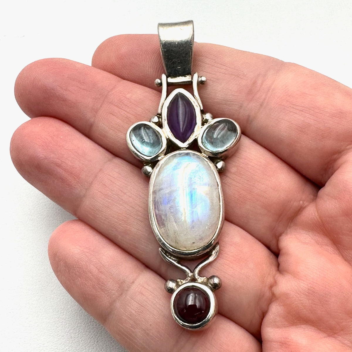 moonstone amethyst sterling silver pendant