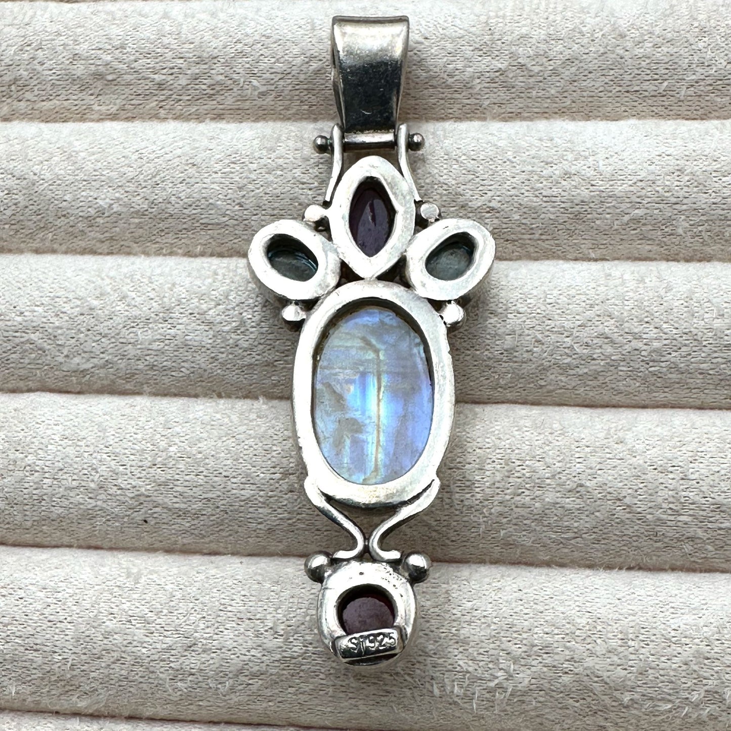 Amethyst Moonstone Multi Gemstone Sterling Silver Pendant 2.5"