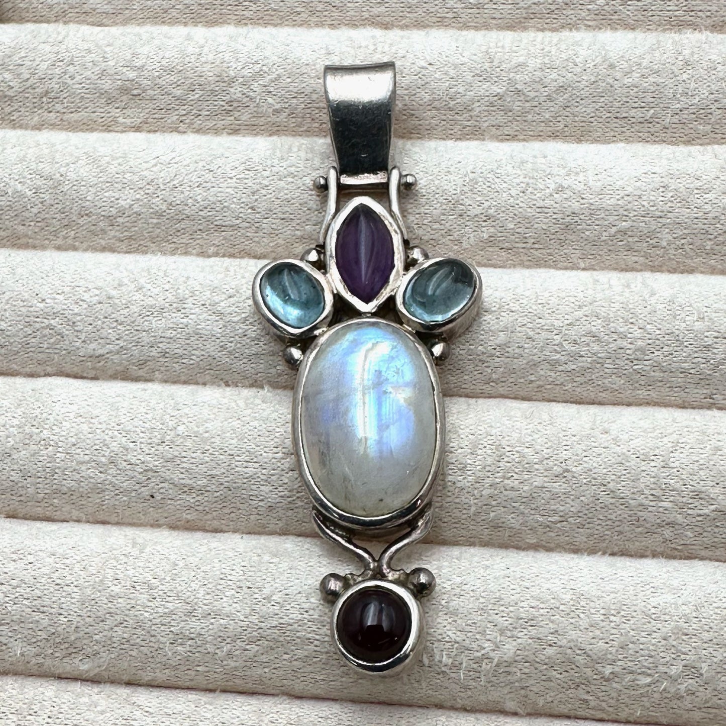 Amethyst Moonstone Multi Gemstone Sterling Silver Pendant 2.5"