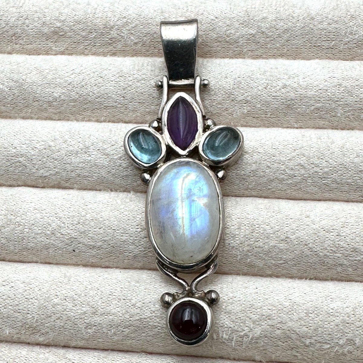 Amethyst Moonstone Multi Gemstone Sterling Silver Pendant 2.5"