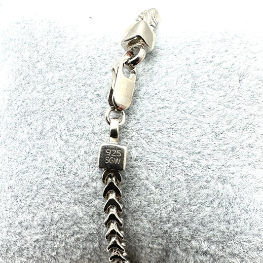 Italy Sterling Silver Chevron Link Chain Necklace 29 Inch