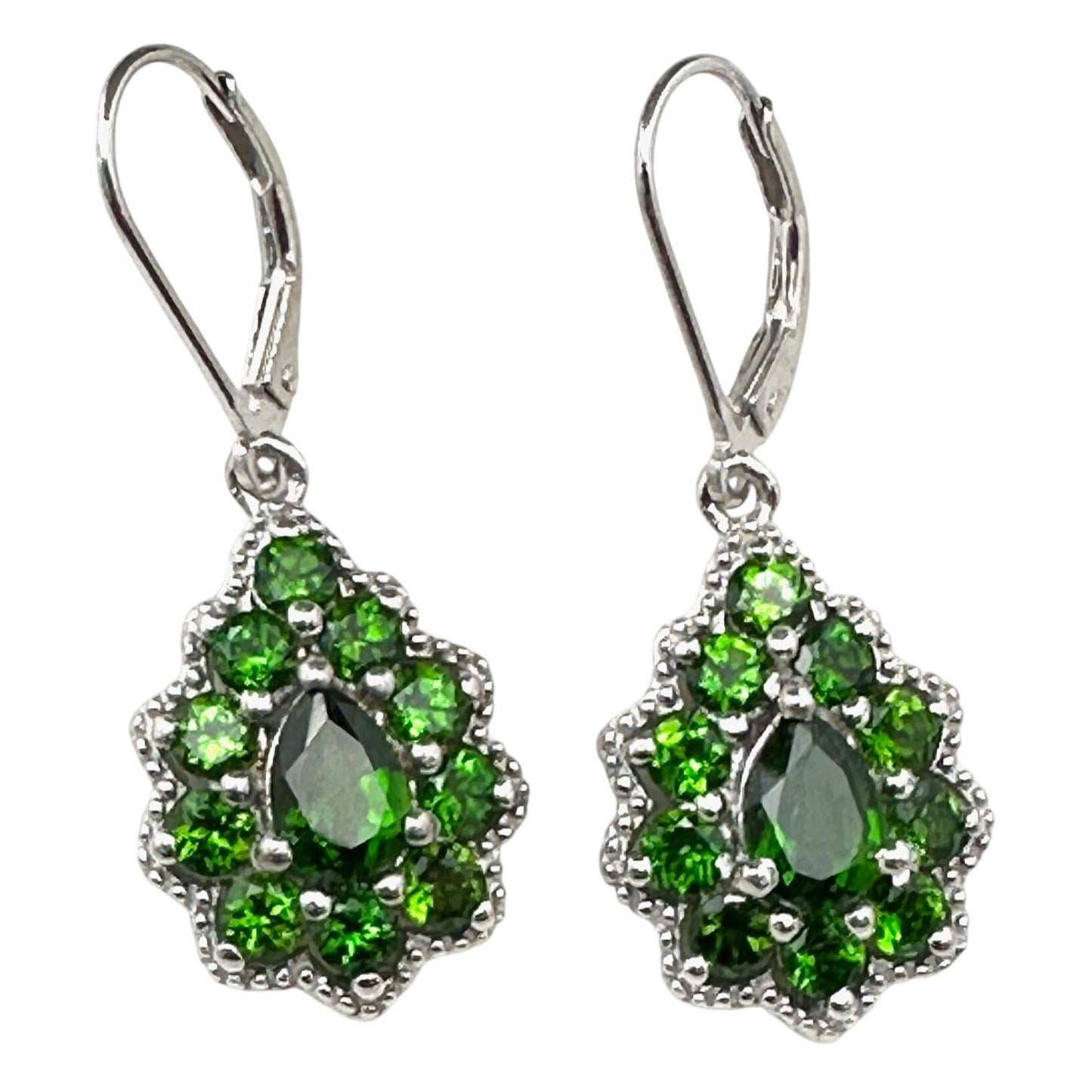 Chuck Clemency Green Chrome Diopside Sterling Silver Pierced Earrings 1.25"