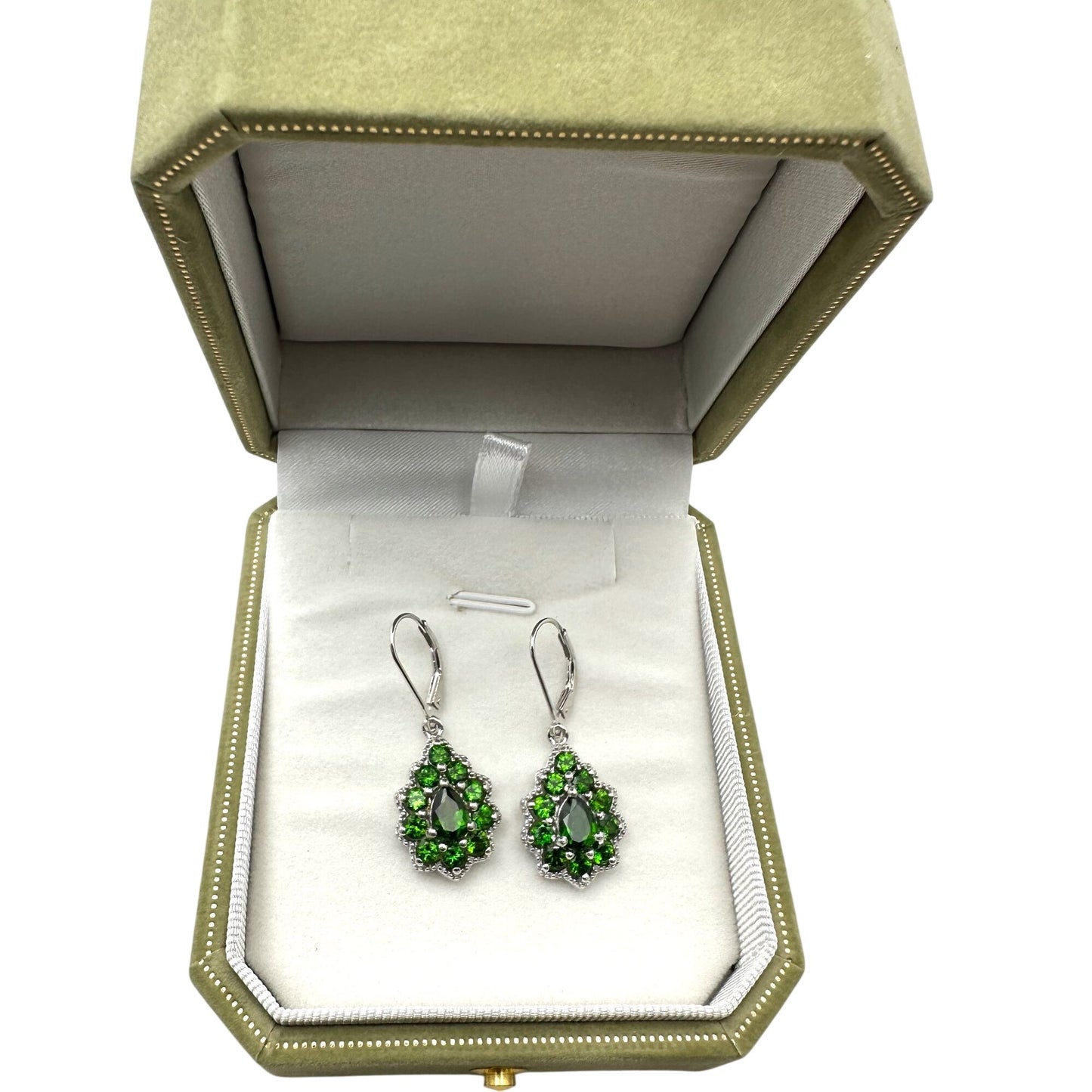 Chuck Clemency Green Chrome Diopside Sterling Silver Pierced Earrings 1.25"