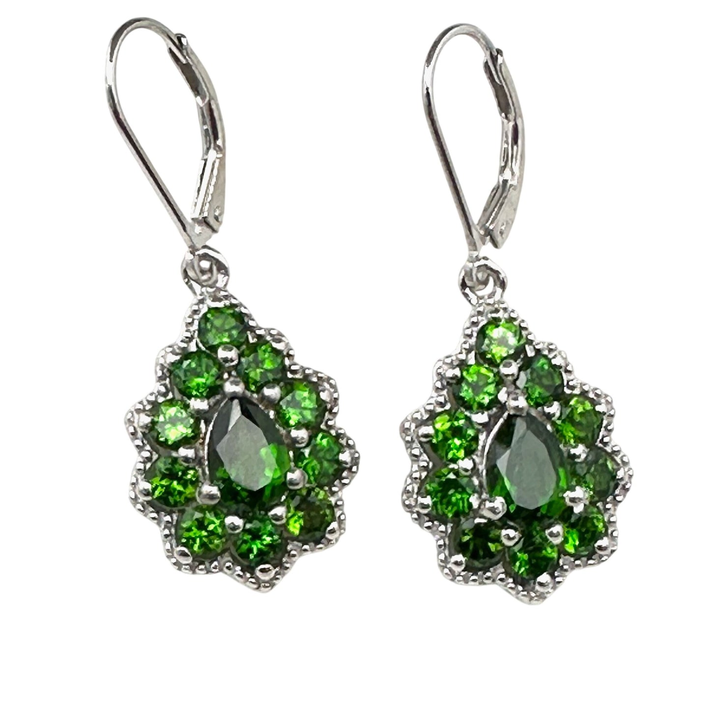 Chuck Clemency Green Chrome Diopside Sterling Silver Pierced Earrings 1.25"