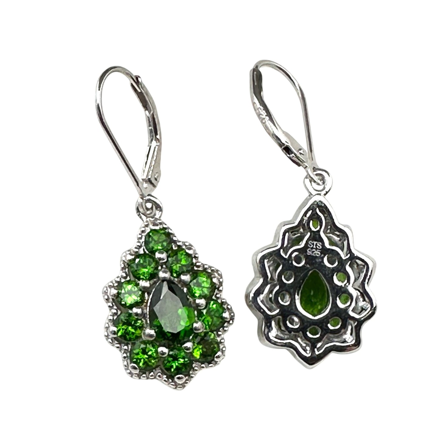 Chuck Clemency Green Chrome Diopside Sterling Silver Pierced Earrings 1.25"