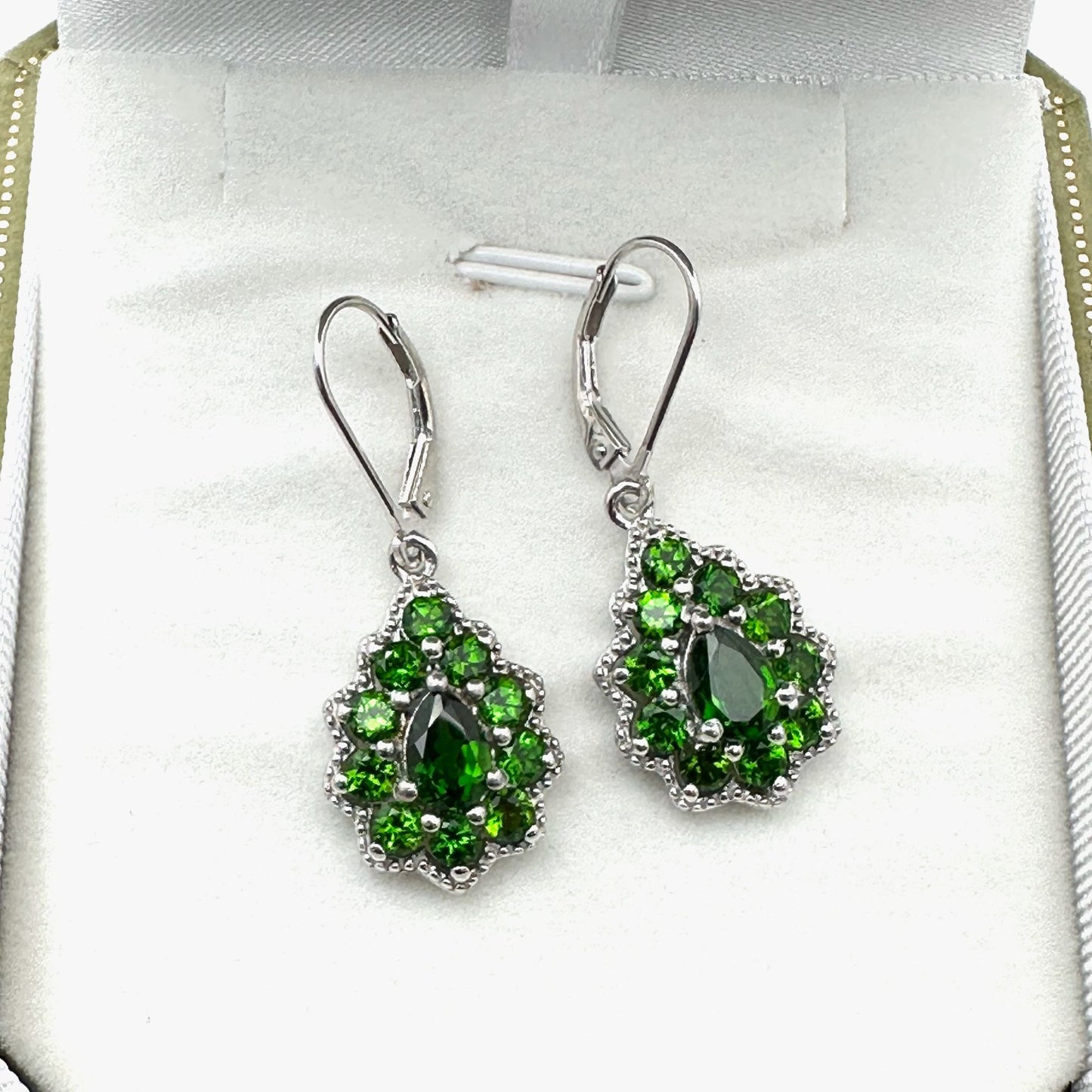 Chuck Clemency Green Chrome Diopside Sterling Silver Pierced Earrings 1.25"