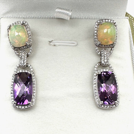 Rarities Carol Brodie Sterling Ethiopian Opal Amethyst Zircon Pierced Earrings