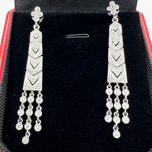 Art Deco Style Earrings Diamond Sterling Silver Pierced Chandelier