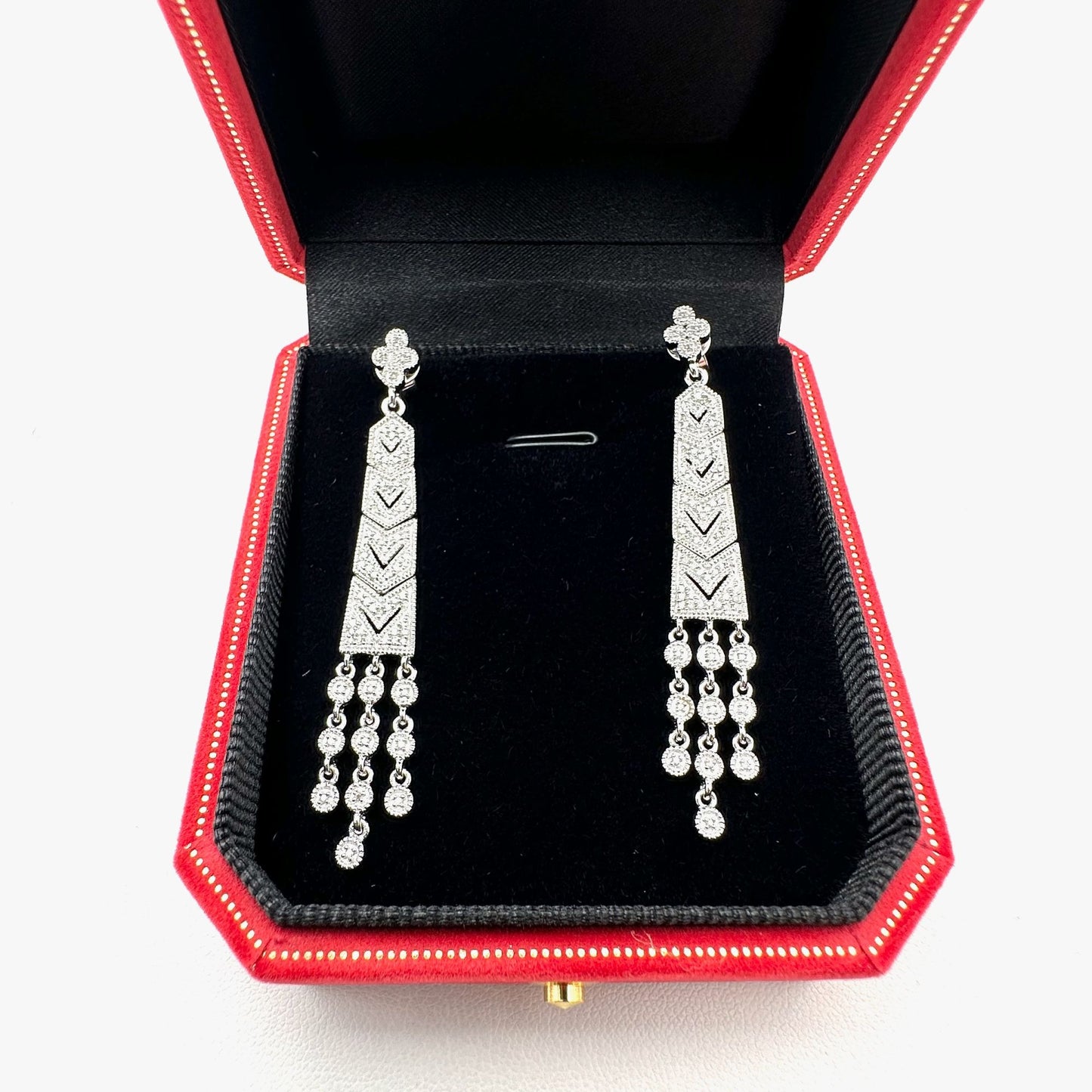 Art Deco Style Earrings Diamond Sterling Silver Pierced Chandelier