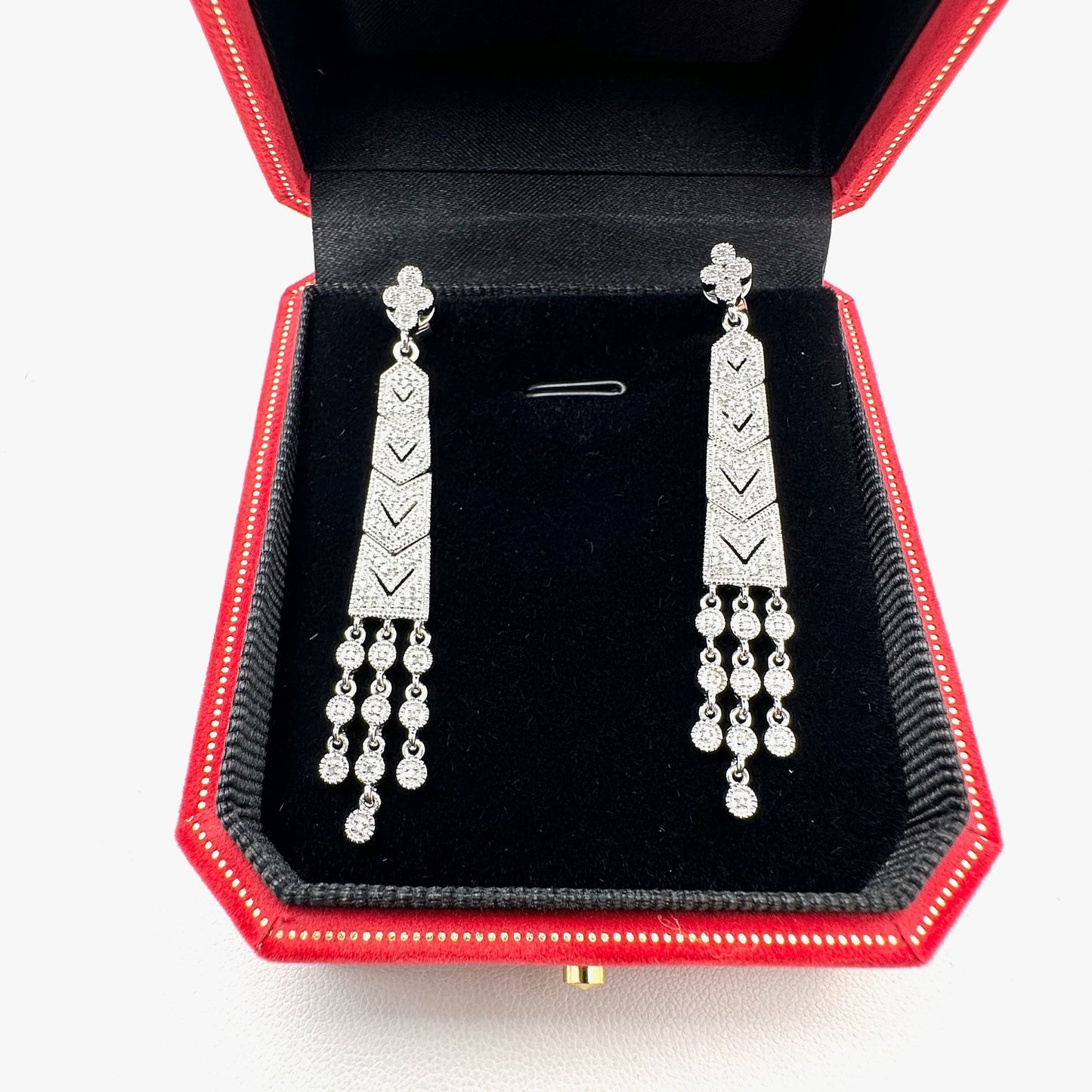 Art Deco Style Earrings Diamond Sterling Silver Pierced Chandelier