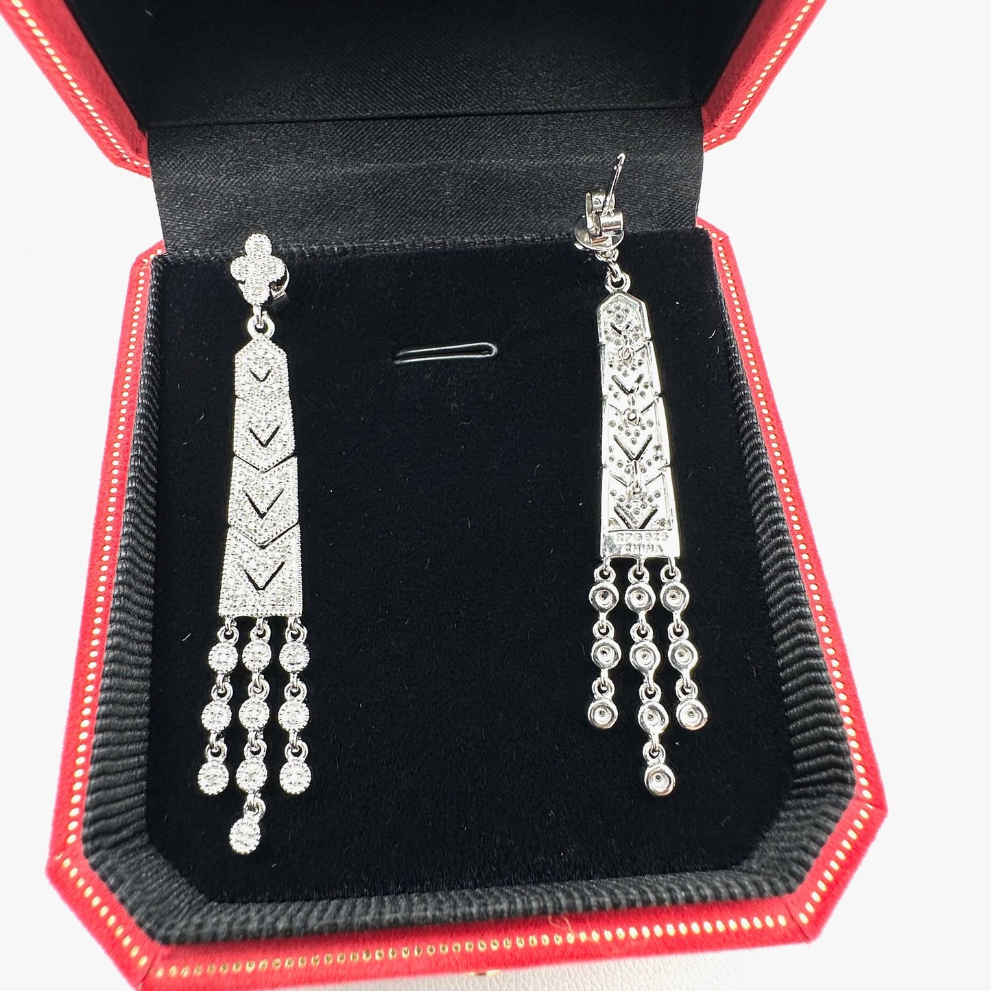 Art Deco Style Earrings Diamond Sterling Silver Pierced Chandelier